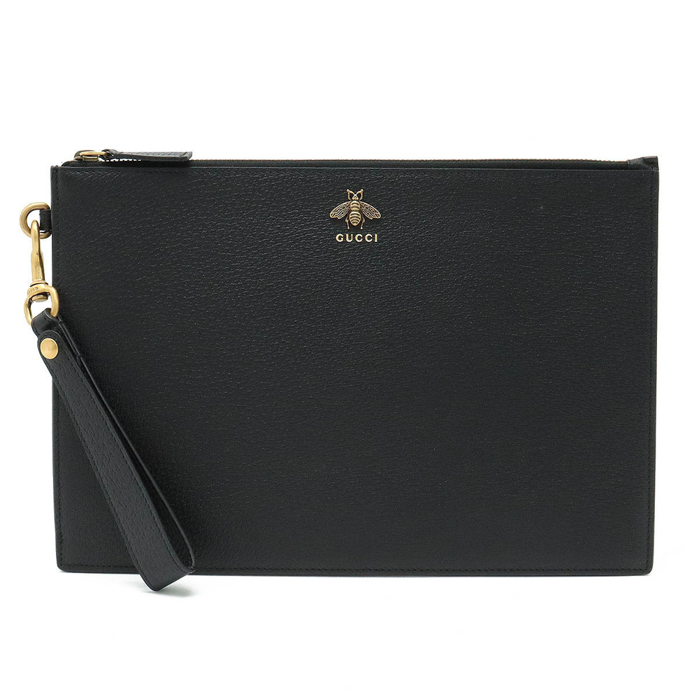 Gucci Animalier BEE Clutch Bag Shoulder Pouch Clutch Leather Black